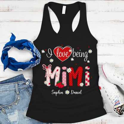 I Love Being A Mimi, Mimi Grandma Nana Strawberry And Grandkids Sweet Summer Time Shirt