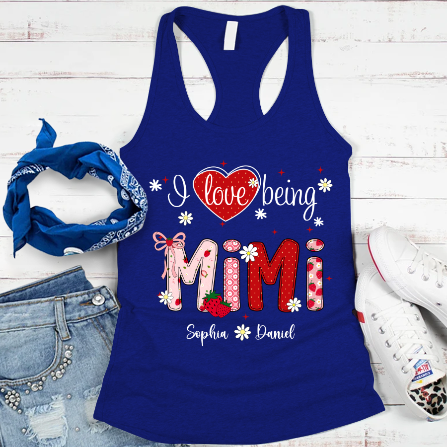 I Love Being A Mimi, Mimi Grandma Nana Strawberry And Grandkids Sweet Summer Time Shirt