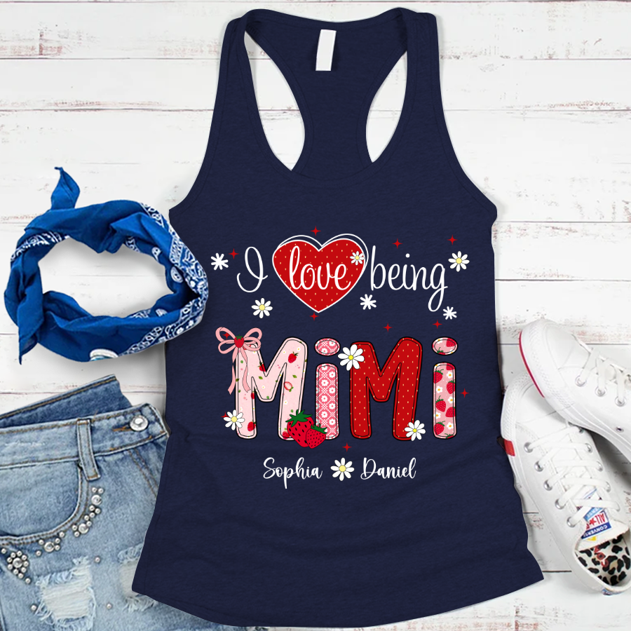 I Love Being A Mimi, Mimi Grandma Nana Strawberry And Grandkids Sweet Summer Time Shirt