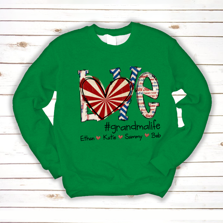 Love Grandma Baseball  And Grandkids, Love Baseball Grandma Iron On Sweatshirt