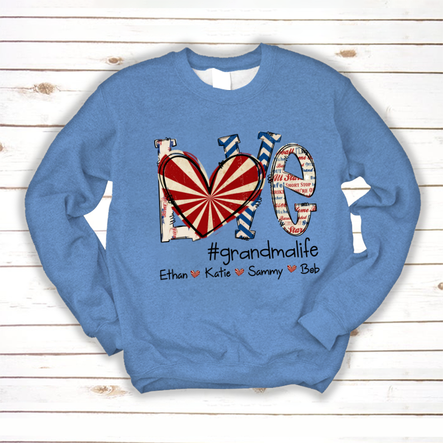 Love Grandma Baseball  And Grandkids, Love Baseball Grandma Iron On Sweatshirt
