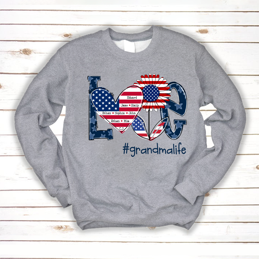 Love Grandma Life With Grandkids Heart Flag Sunflower Sweatshirt