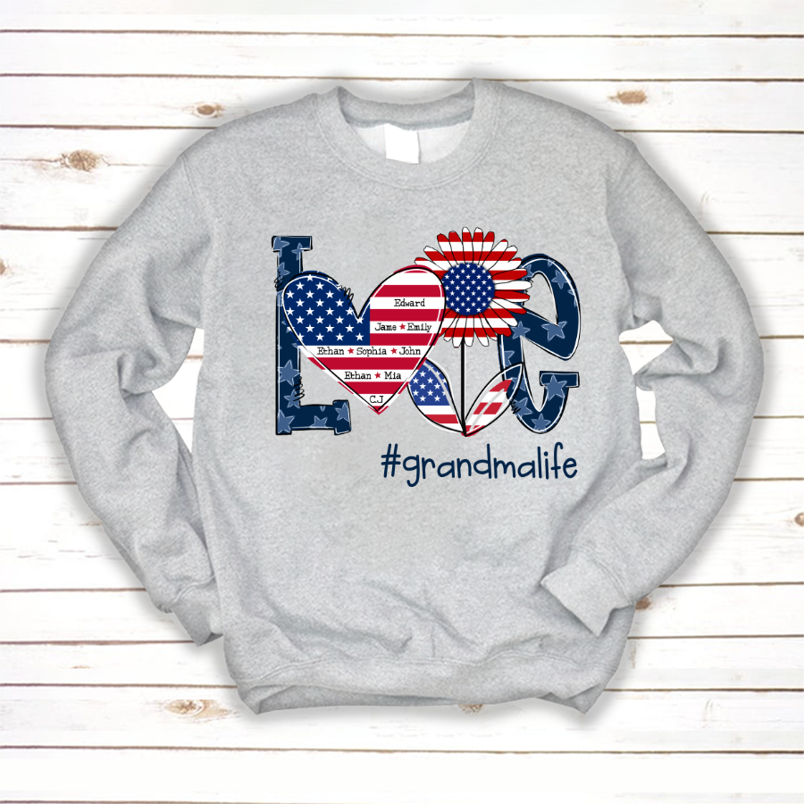 Love Grandma Life With Grandkids Heart Flag Sunflower Sweatshirt