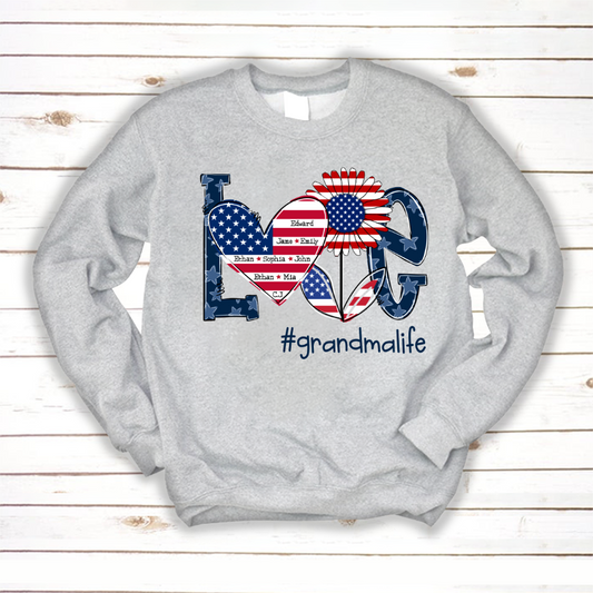 Love Grandma Life With Grandkids Heart Flag Sunflower Sweatshirt