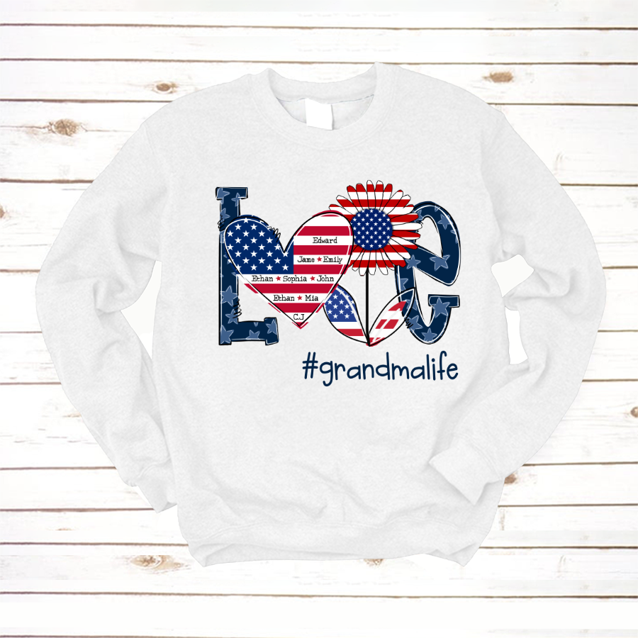 Love Grandma Life With Grandkids Heart Flag Sunflower Sweatshirt