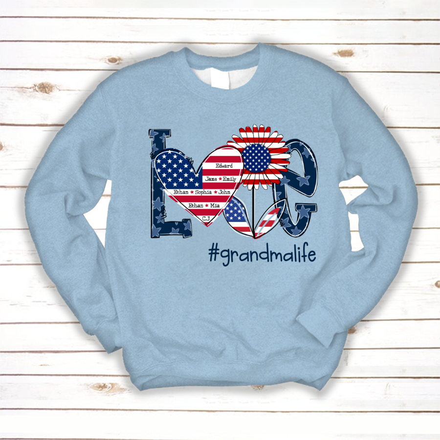 Love Grandma Life With Grandkids Heart Flag Sunflower Sweatshirt