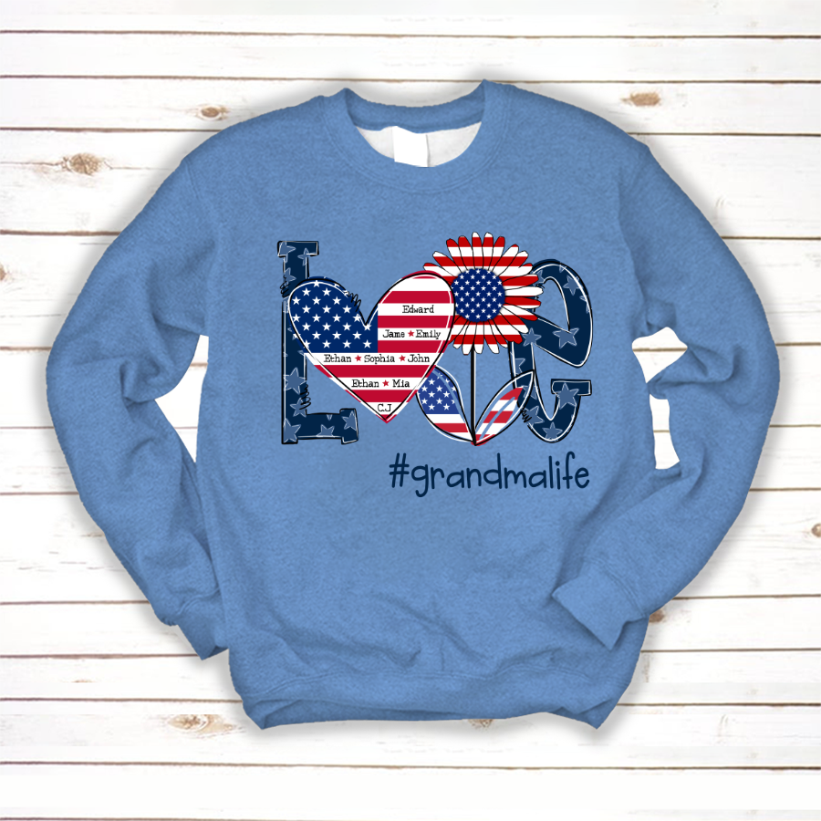 Love Grandma Life With Grandkids Heart Flag Sunflower Sweatshirt