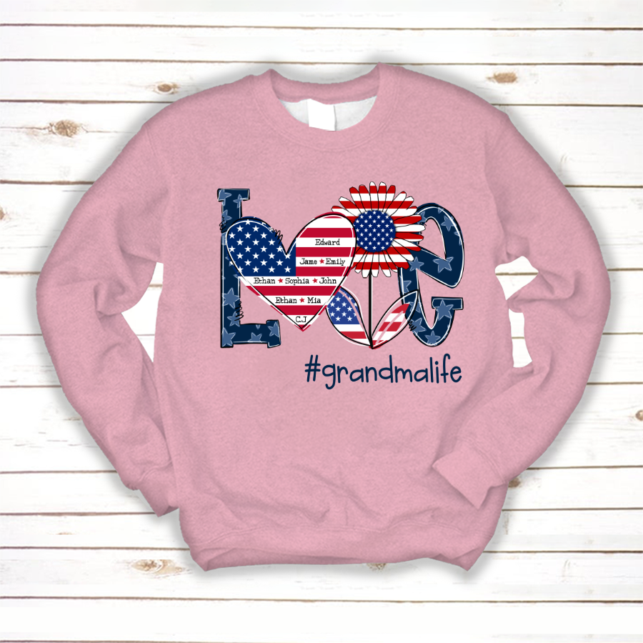 Love Grandma Life With Grandkids Heart Flag Sunflower Sweatshirt