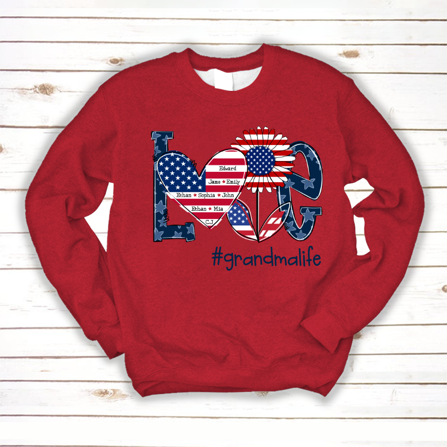 Love Grandma Life With Grandkids Heart Flag Sunflower Sweatshirt