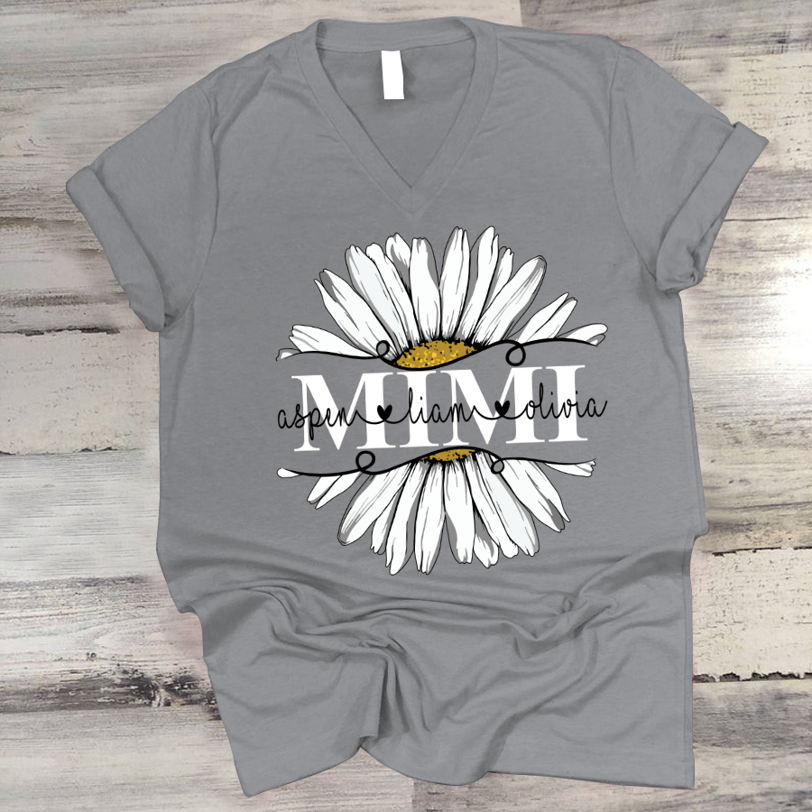 Mimi And Grandkids Flower Daisy V-Neck