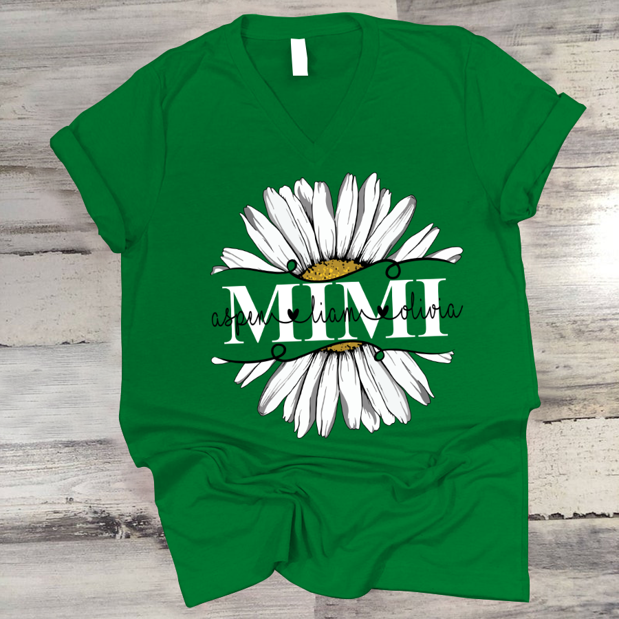 Mimi And Grandkids Flower Daisy V-Neck