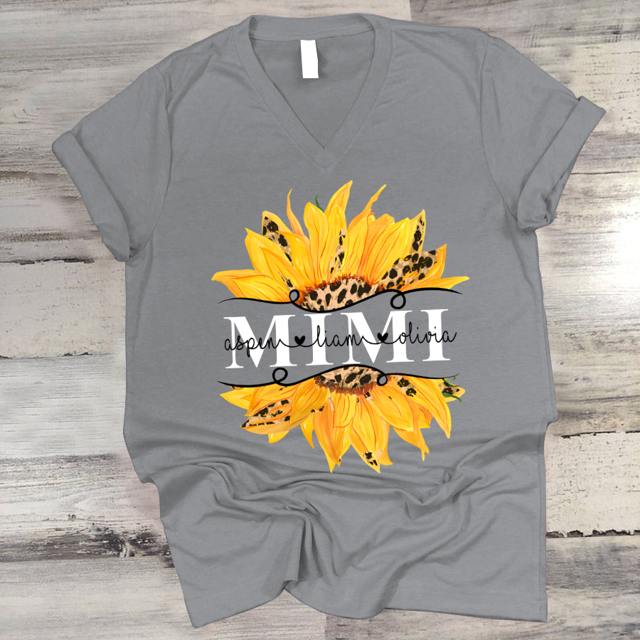 Mimi And Grandkids Sunflower V-Neck