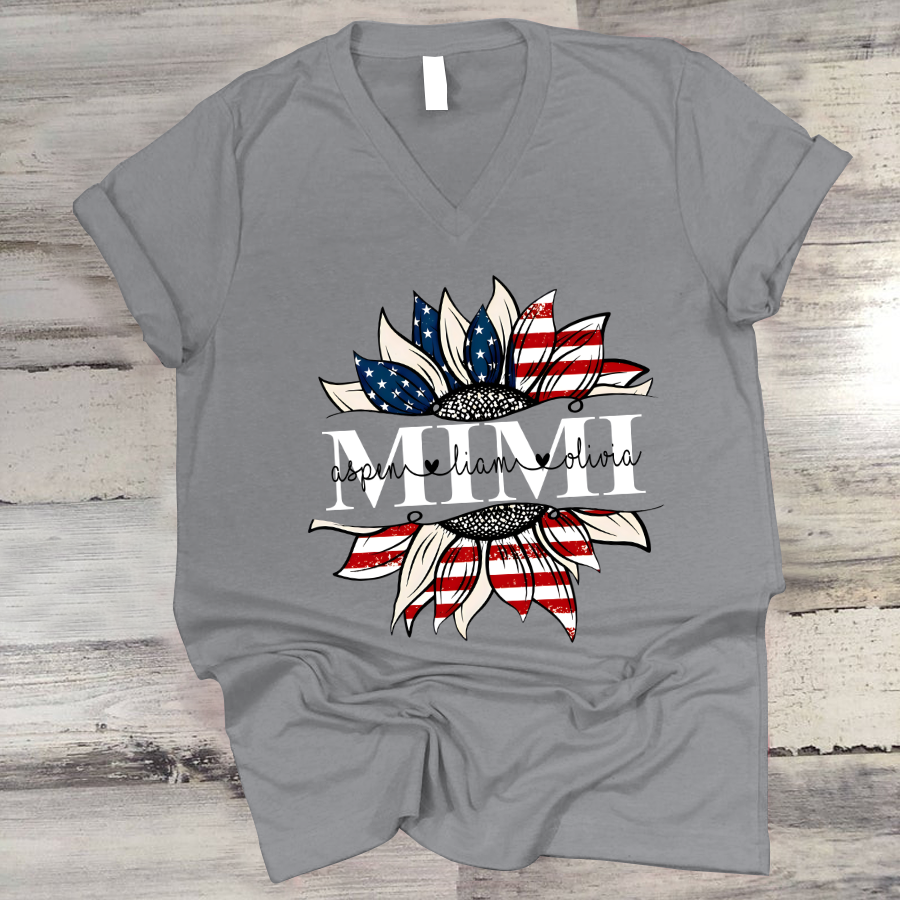 Mimi And Grandkids Sunflower Independence V-Neck