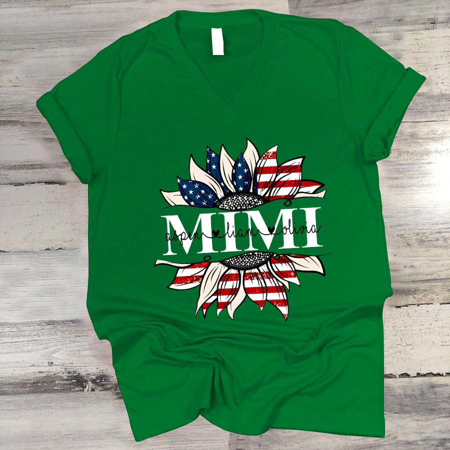 Mimi And Grandkids Sunflower Independence V-Neck