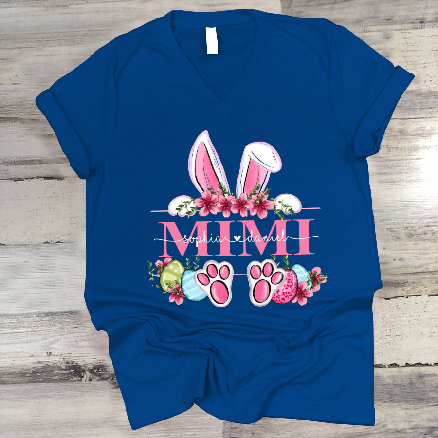 Mimi Bunny And Kids, Gift For Grandma, Grammy, Mama, Nana, Mimi, Mother Day CTH01 V-Neck