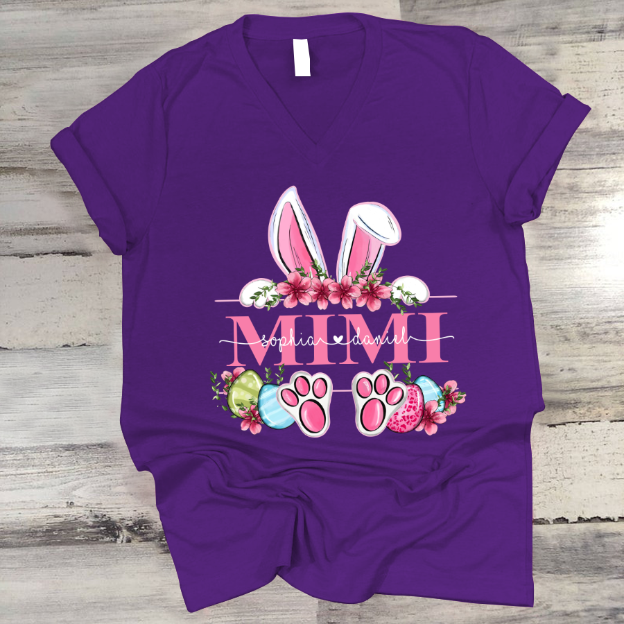 Mimi Bunny And Kids, Gift For Grandma, Grammy, Mama, Nana, Mimi, Mother Day CTH01 V-Neck