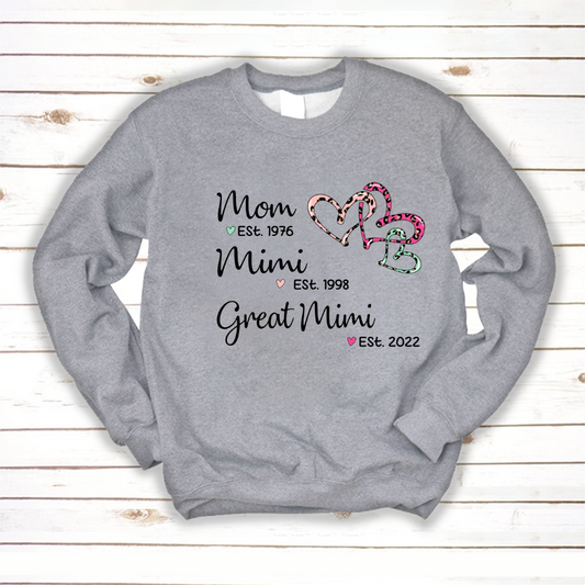 Mom Est Mimi Est Great Mimi Heart Leopard Sweatshirt