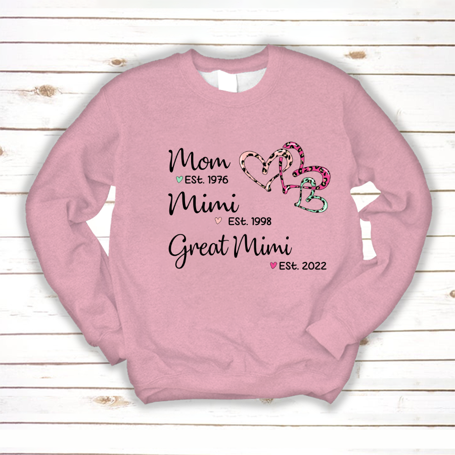 Mom Est Mimi Est Great Mimi Heart Leopard Sweatshirt