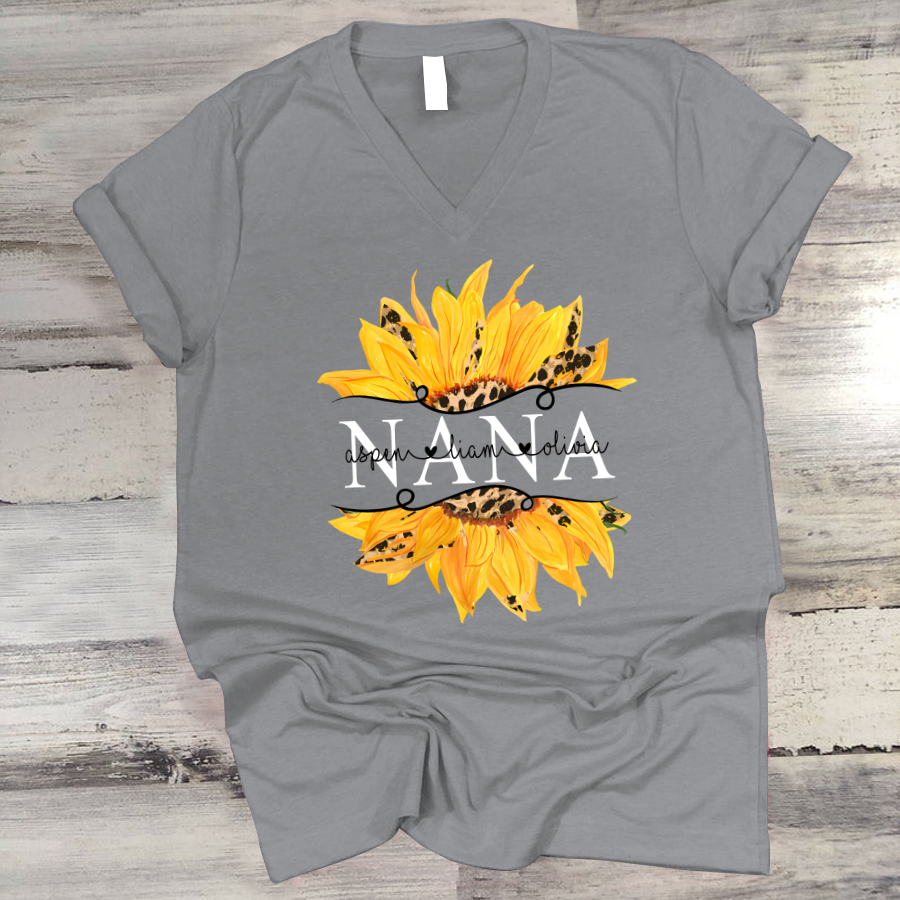 Mother's Day Gift, Sunflower Nana And Kids Custom Name CTH01 V-Neck