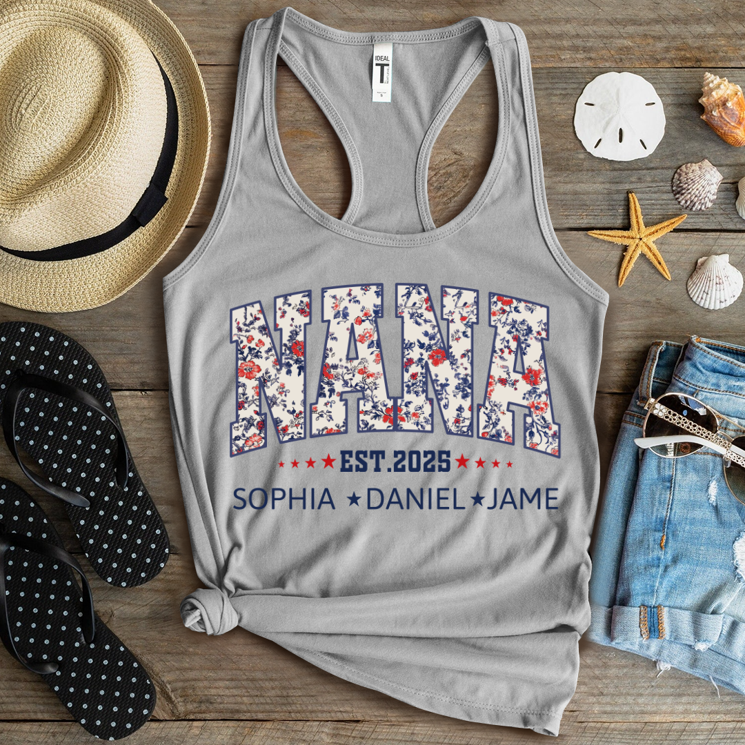 Nana America Floral Est Year Custom Nana And Grandkids
