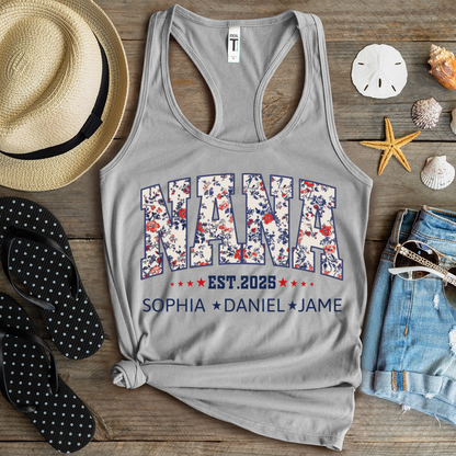 Nana America Floral Est Year Custom Nana And Grandkids