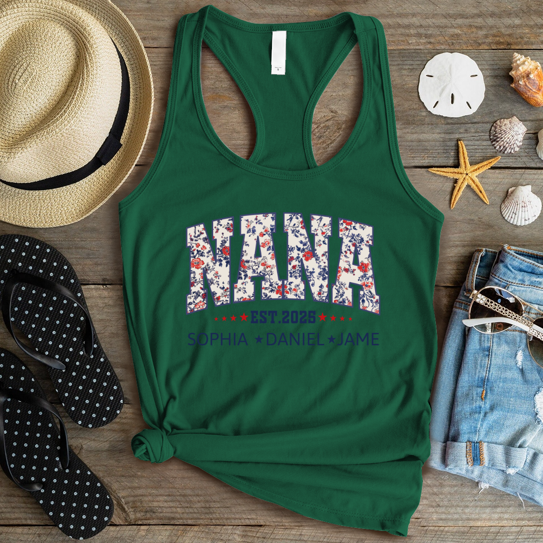 Nana America Floral Est Year Custom Nana And Grandkids