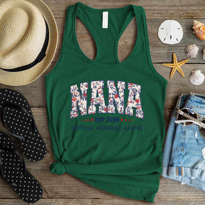 Nana America Floral Est Year Custom Nana And Grandkids