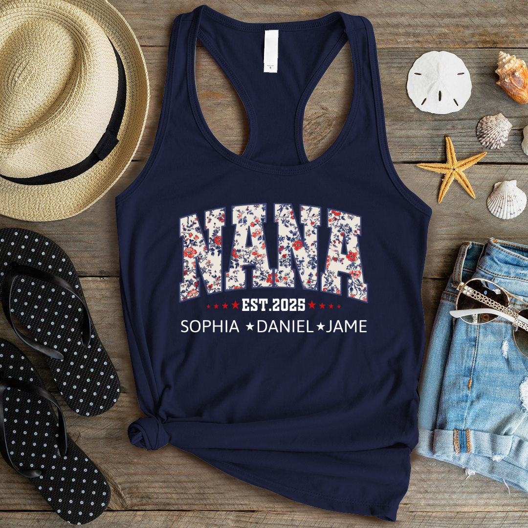 Nana America Floral Est Year Custom Nana And Grandkids