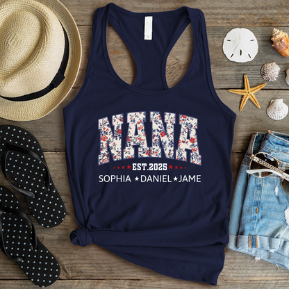 Nana America Floral Est Year Custom Nana And Grandkids