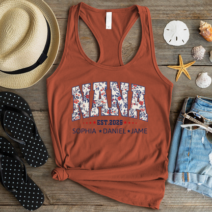 Nana America Floral Est Year Custom Nana And Grandkids