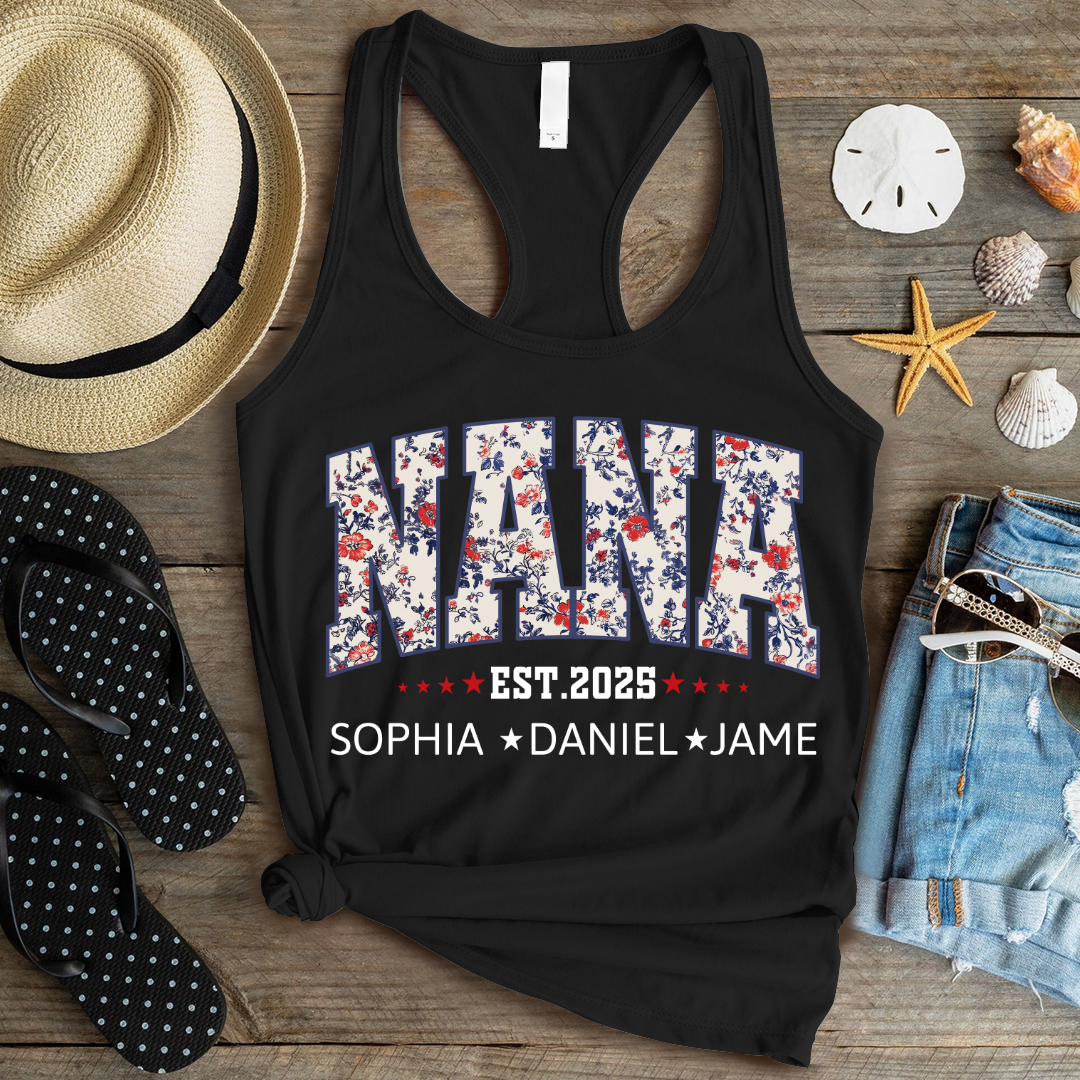 Nana America Floral Est Year Custom Nana And Grandkids