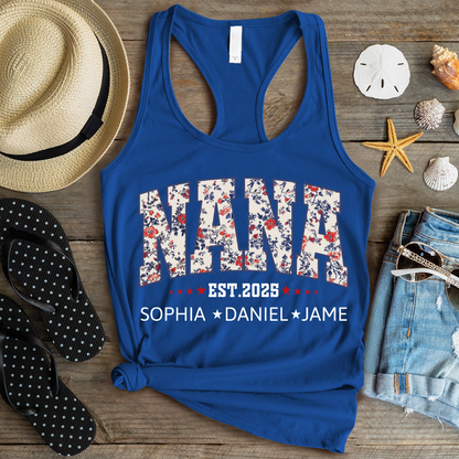 Nana America Floral Est Year Custom Nana And Grandkids