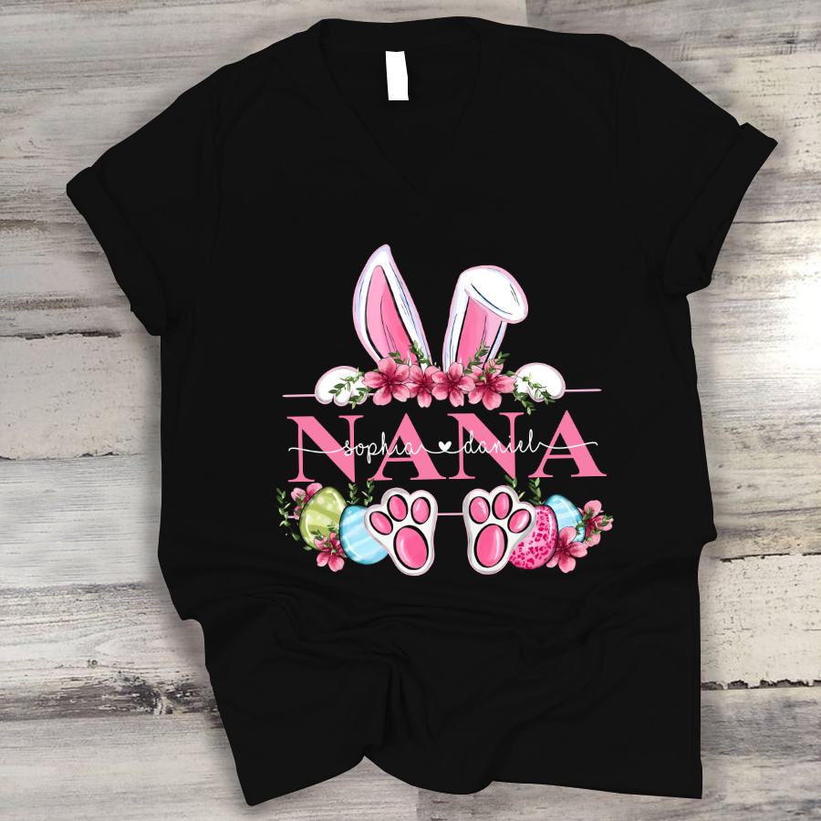 Nana Bunny And Kids, Gift For Grandma, Grammy, Mama, Nana, Mimi, Mother Day CTH01 V-Neck