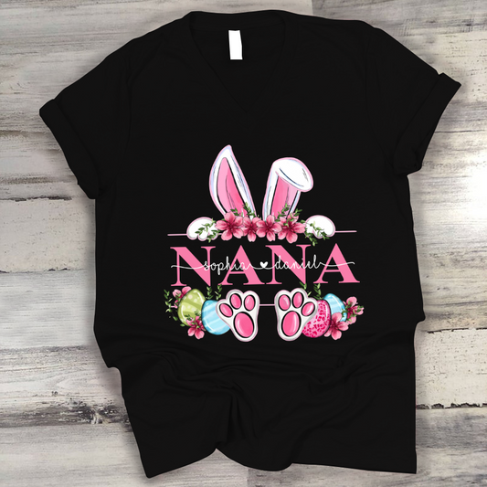 Nana Bunny And Kids, Gift For Grandma, Grammy, Mama, Nana, Mimi, Mother Day CTH01 V-Neck