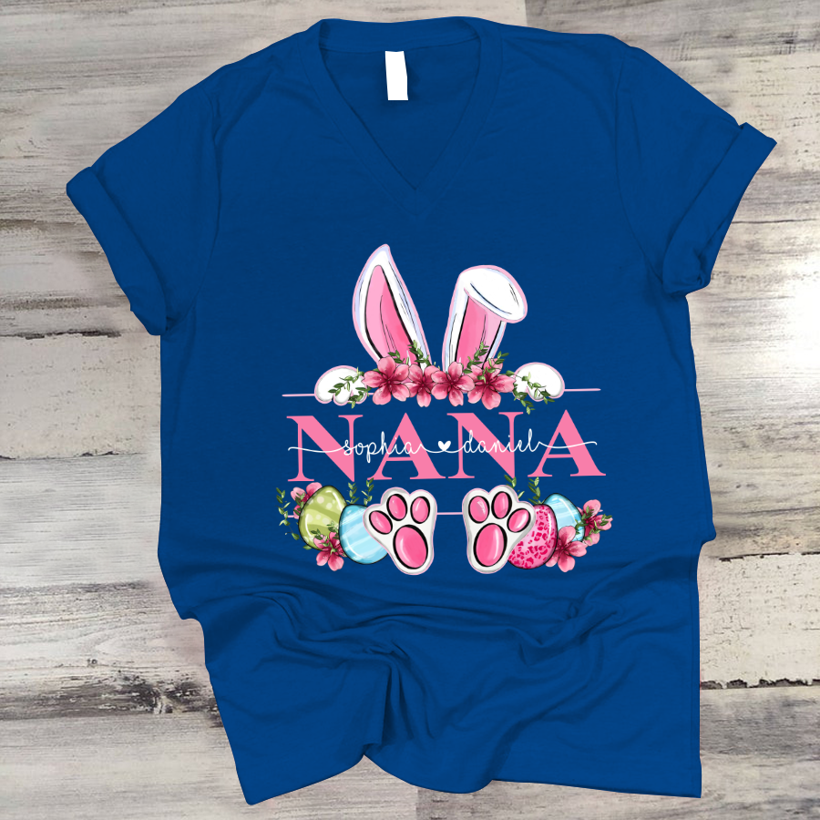 Nana Bunny And Kids, Gift For Grandma, Grammy, Mama, Nana, Mimi, Mother Day CTH01 V-Neck