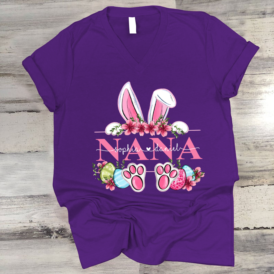 Nana Bunny And Kids, Gift For Grandma, Grammy, Mama, Nana, Mimi, Mother Day CTH01 V-Neck