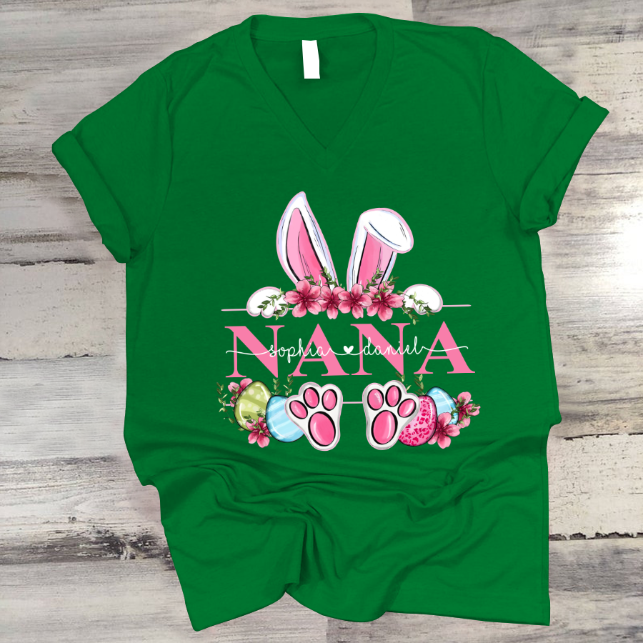 Nana Bunny And Kids, Gift For Grandma, Grammy, Mama, Nana, Mimi, Mother Day CTH01 V-Neck