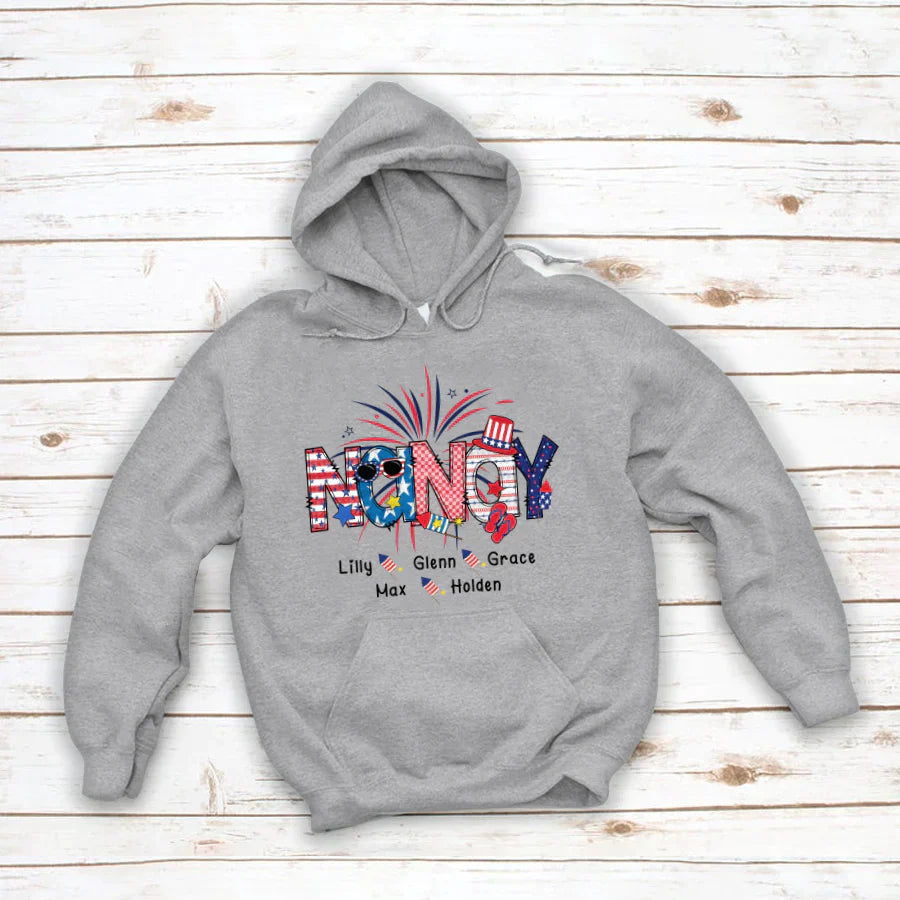 Patriotic Doodle 4th Of July Nanay And Grandkid CTH01 Hoodie