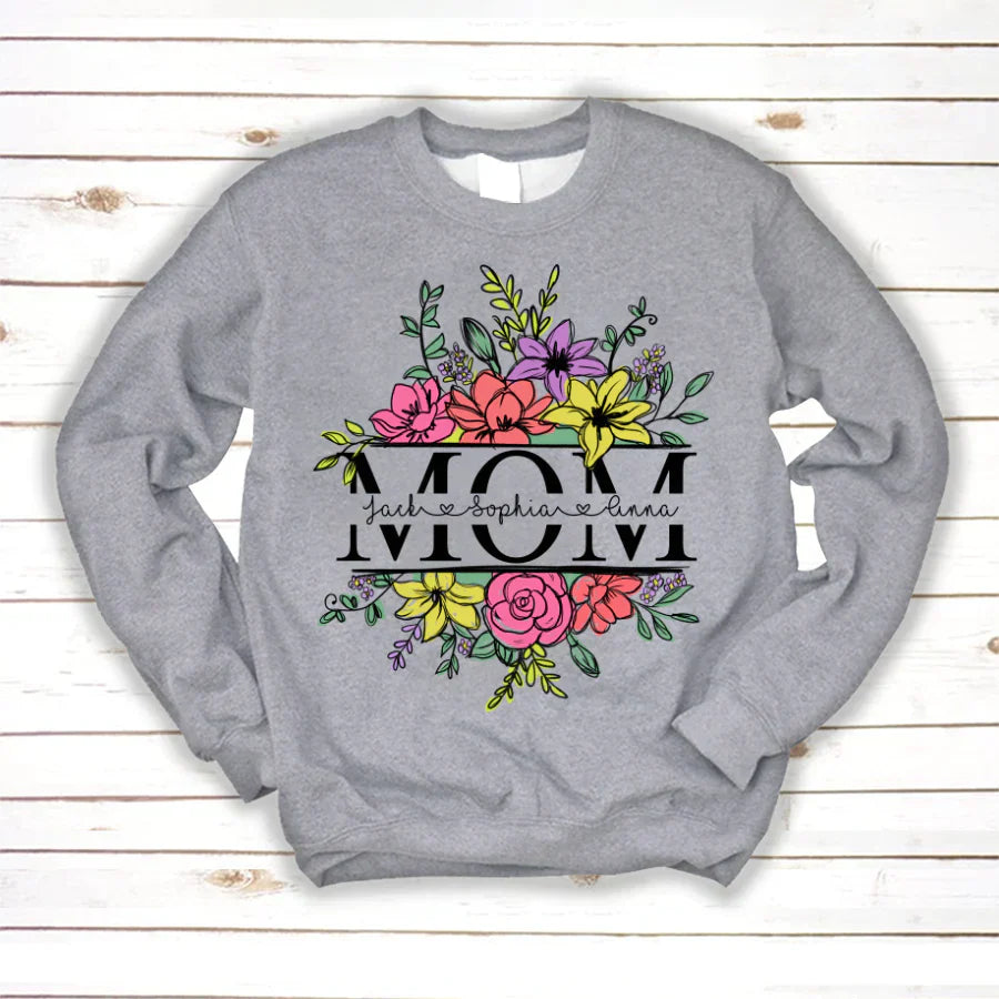 Personalize Mom And Kids Flowers Watercolor Sweatshirt