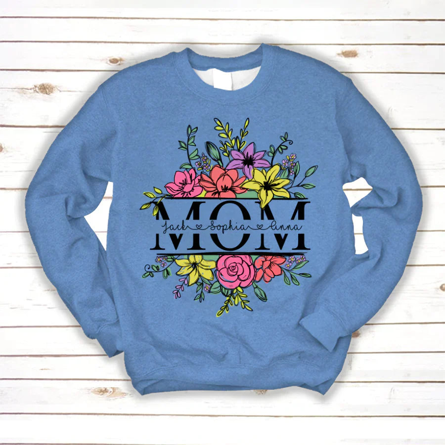 Personalize Mom And Kids Flowers Watercolor Sweatshirt
