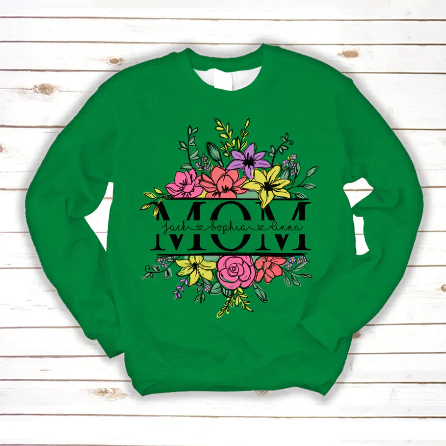 Personalize Mom And Kids Flowers Watercolor Sweatshirt