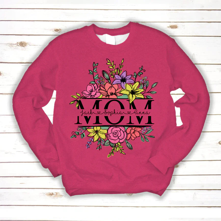 Personalize Mom And Kids Flowers Watercolor Sweatshirt