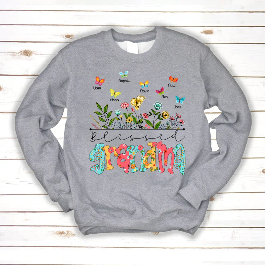 Personalized Blessed Grandma Wildflowers And Butterflies Shirts For Grandma Sweatshirt