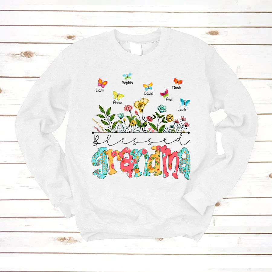 Personalized Blessed Grandma Wildflowers And Butterflies Shirts For Grandma Sweatshirt