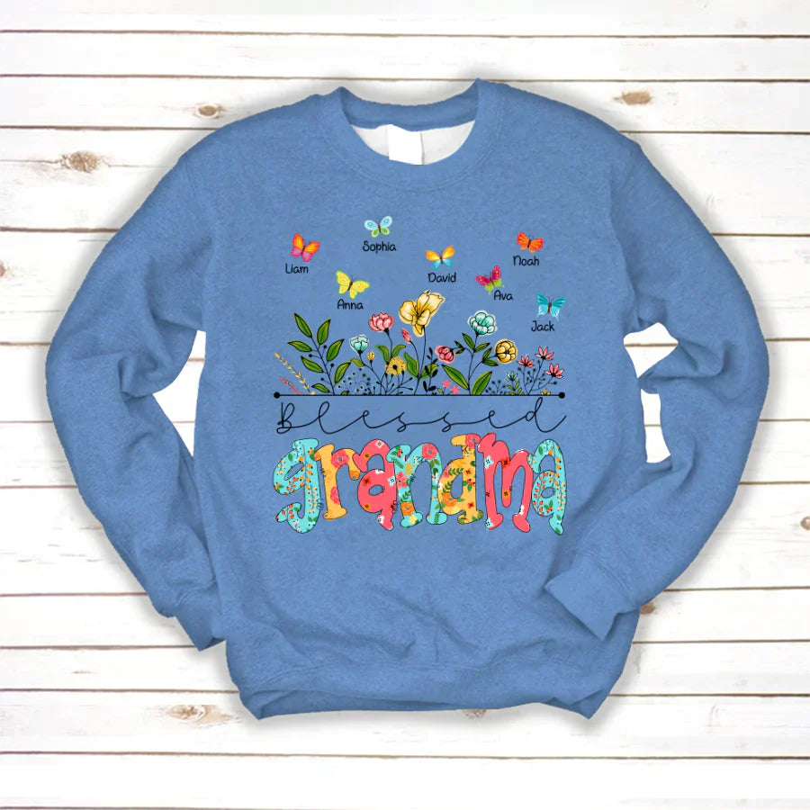 Personalized Blessed Grandma Wildflowers And Butterflies Shirts For Grandma Sweatshirt