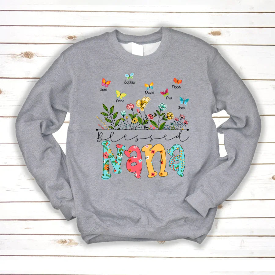 Personalized Blessed Nana Wildflowers And Butterflies Shirts For Grandma Sweatshirt