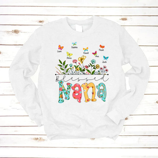 Personalized Blessed Nana Wildflowers And Butterflies Shirts For Grandma Sweatshirt
