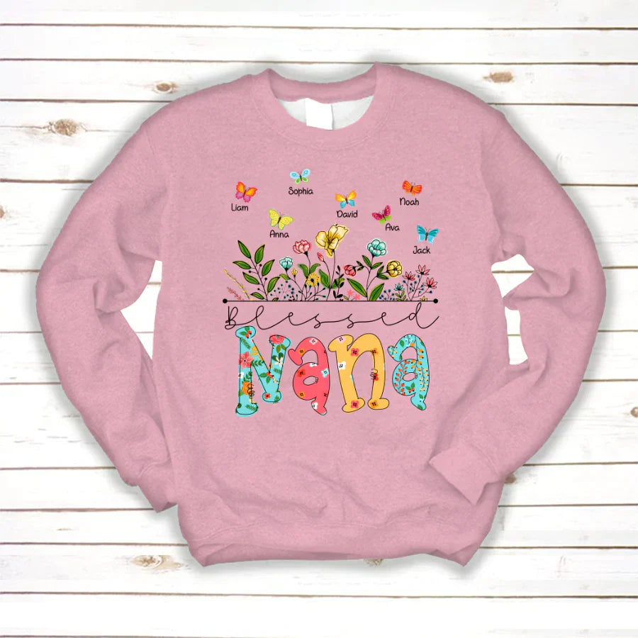 Personalized Blessed Nana Wildflowers And Butterflies Shirts For Grandma Sweatshirt