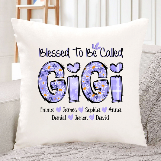 Personalized Blessed To Be Called Gigi Purple With Kids TH Indoor Pillow