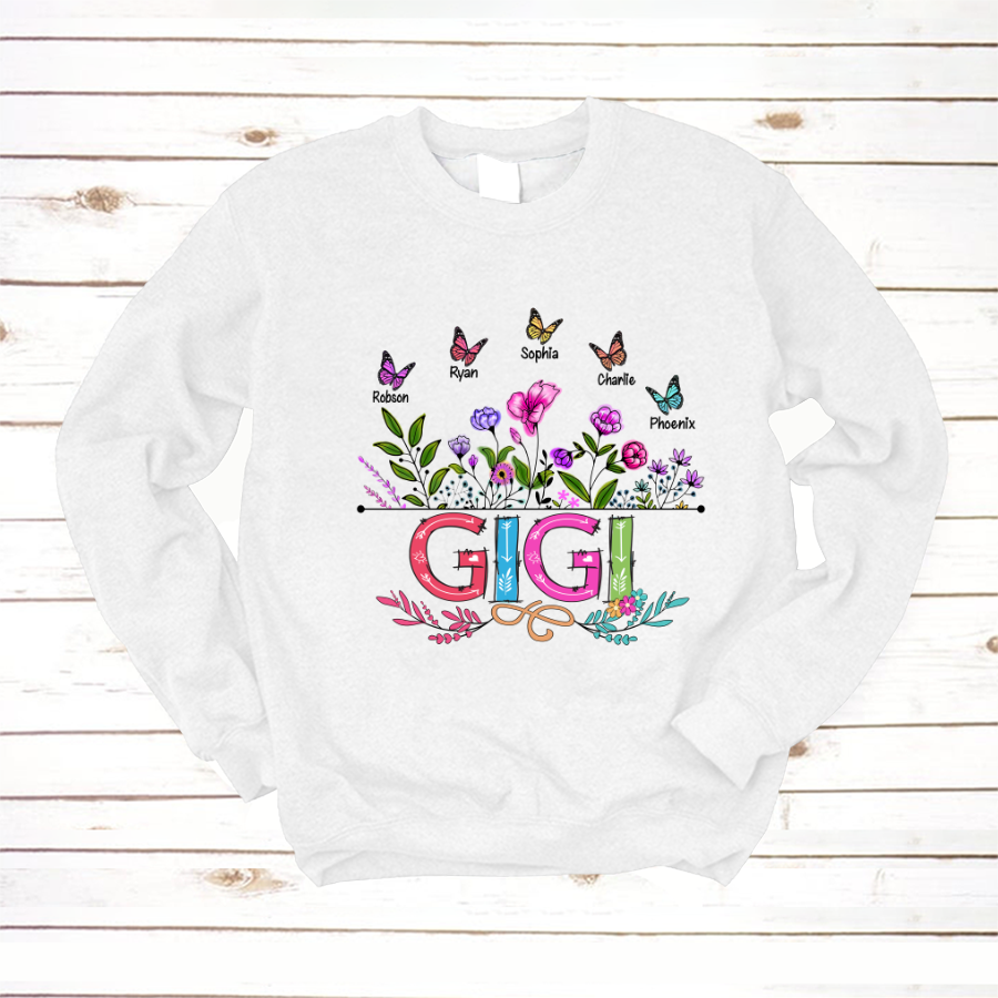Personalized Gigi And Grandkids Butterfly Sweatshirt